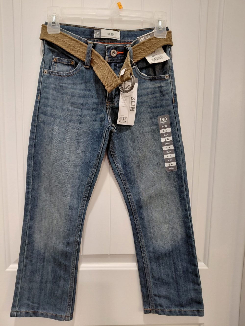 SOLD!!!!!!!!ee Dungarees Boys Slim Jeans in Light Blue with Tan Belt #0869